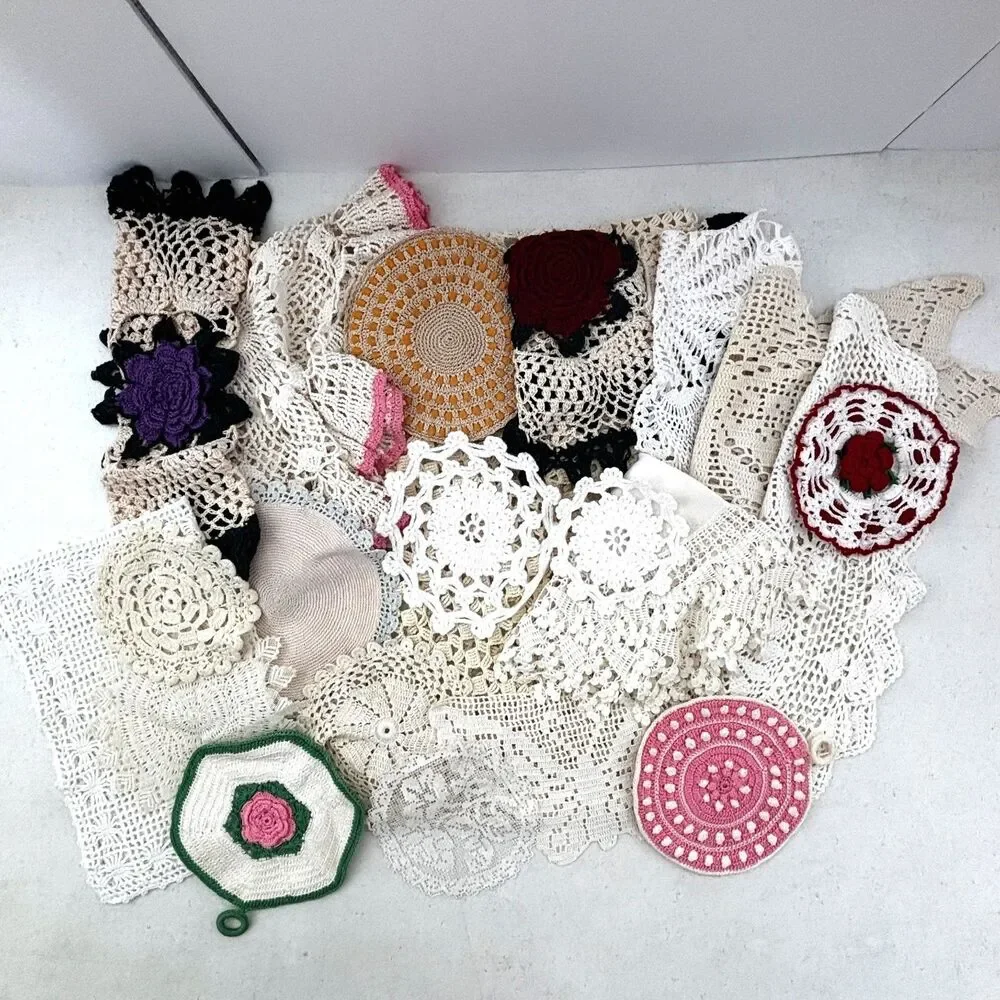 Vintage Cutter Linen Doily Lot Dresser Scarves Runners Cottagecore Craft